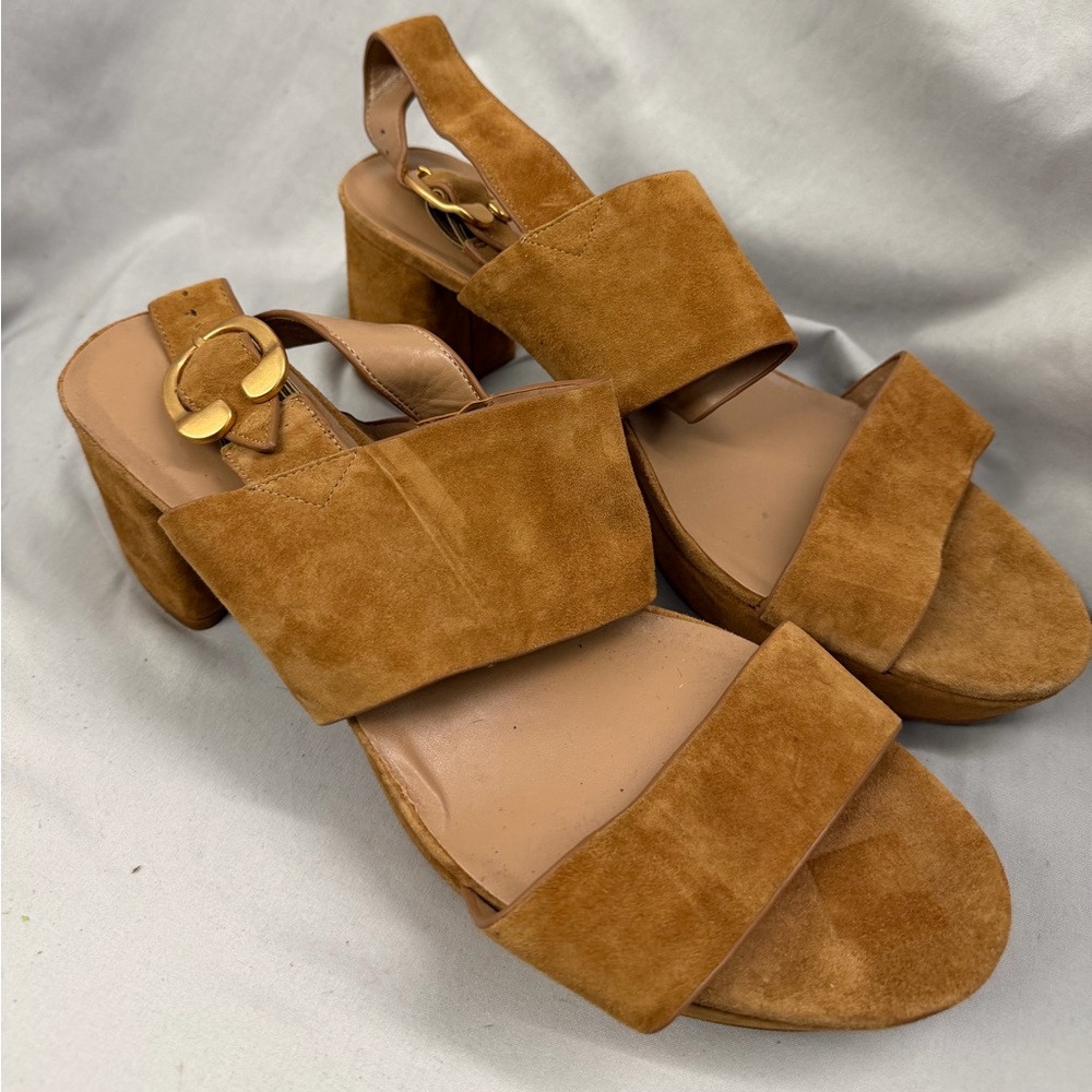 AEROSOLES Tan Suede Platform Sandals